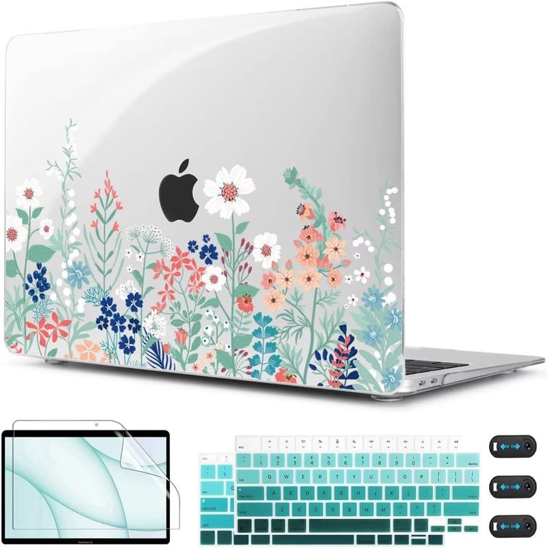 CISSOOK Compatible with MacBook Air 13 inch Case 2021 2020 2019 2018 Release A2337 M1 A2179 A1932 Model, Wild Floral Hard Shell Case for MacBook Air 13 Inch with Touch ID 2021-2018, Wild Green Flower - Image 1
